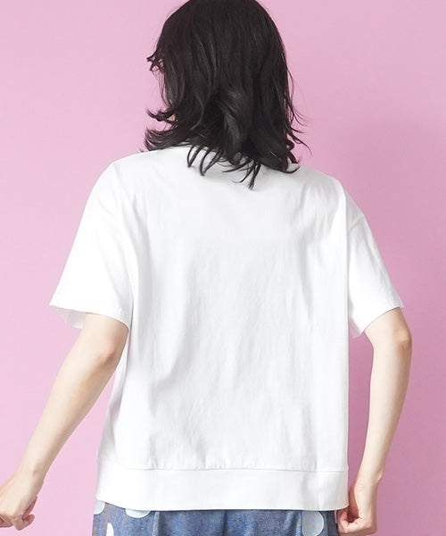 ロゴ刺繍パッチワーク裾スリットTシャツカットソー 46-0290