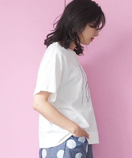 ロゴ刺繍パッチワーク裾スリットTシャツカットソー 46-0290