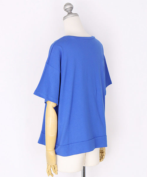 ロゴ刺繍パッチワーク裾スリットTシャツカットソー 46-0290
