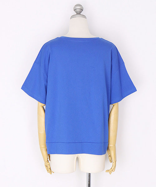 ロゴ刺繍パッチワーク裾スリットTシャツカットソー 46-0290
