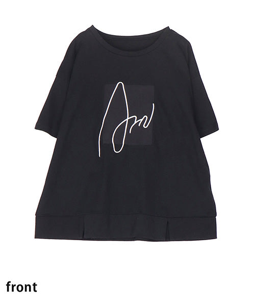 ロゴ刺繍パッチワーク裾スリットTシャツカットソー 46-0290