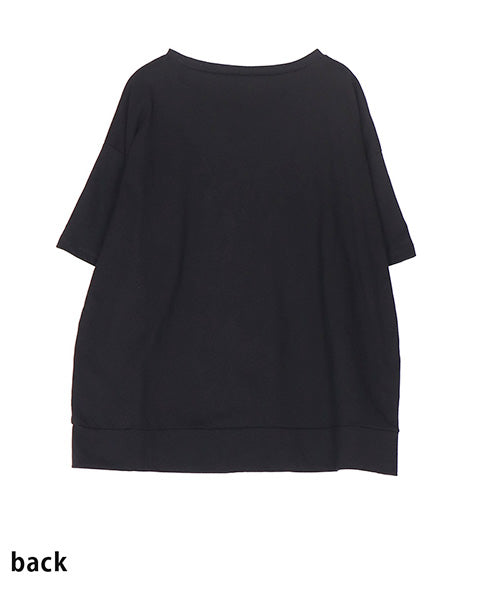 ロゴ刺繍パッチワーク裾スリットTシャツカットソー 46-0290