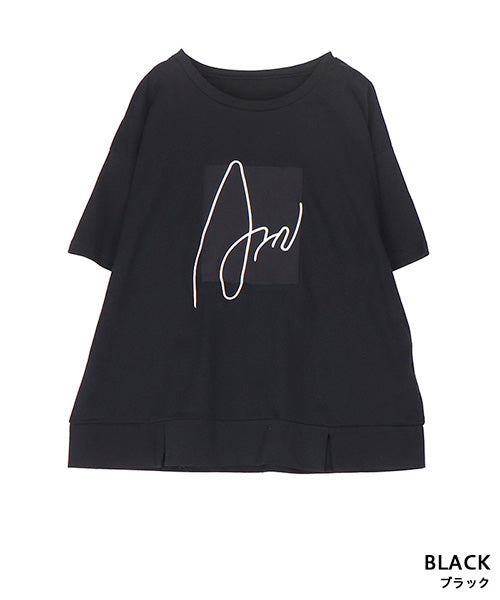 ロゴ刺繍パッチワーク裾スリットTシャツカットソー 46-0290