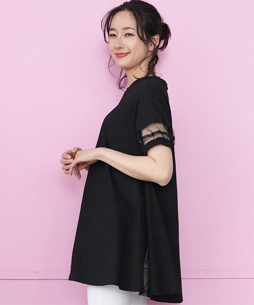 異素材切替テープ使いドロップショルダーTシャツカットソー 46-0293