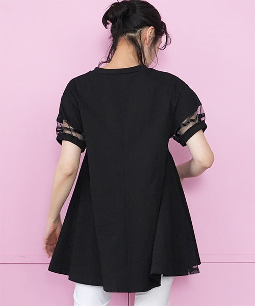 異素材切替テープ使いドロップショルダーTシャツカットソー 46-0293