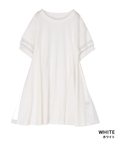 異素材切替テープ使いドロップショルダーTシャツカットソー 46-0293