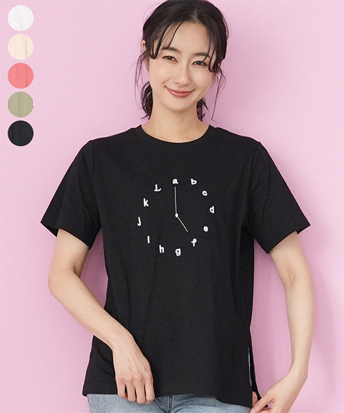 綿100％アルファベット時計刺繍Tシャツカットソー 46-0294