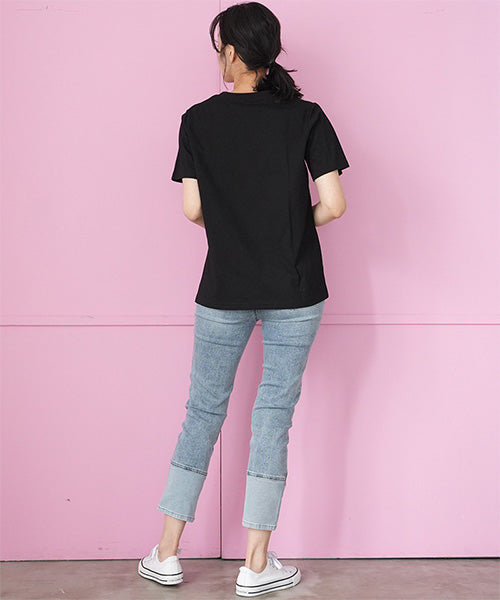 綿100％アルファベット時計刺繍Tシャツカットソー 46-0294