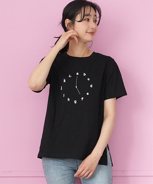 綿100％アルファベット時計刺繍Tシャツカットソー 46-0294
