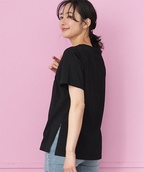 綿100％アルファベット時計刺繍Tシャツカットソー 46-0294