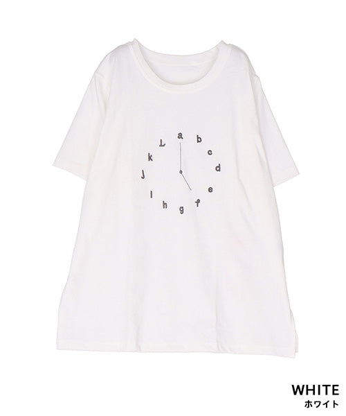 綿100％アルファベット時計刺繍Tシャツカットソー 46-0294