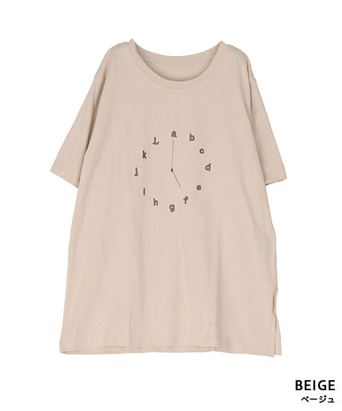綿100％アルファベット時計刺繍Tシャツカットソー 46-0294