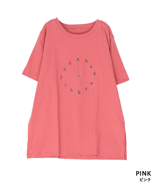 綿100％アルファベット時計刺繍Tシャツカットソー 46-0294