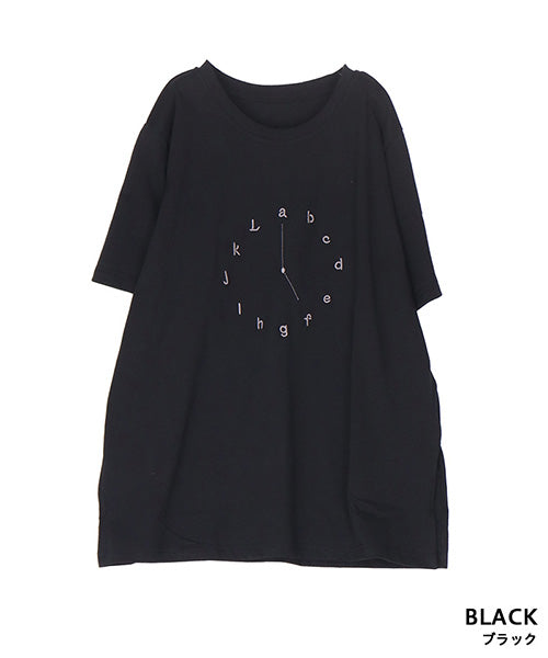 綿100％アルファベット時計刺繍Tシャツカットソー 46-0294