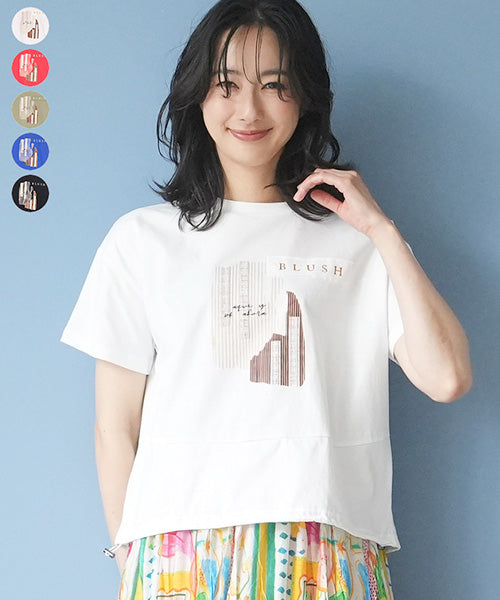 綿100％ロゴプリント裾切替裾スピンドルTシャツカットソー 46-0295