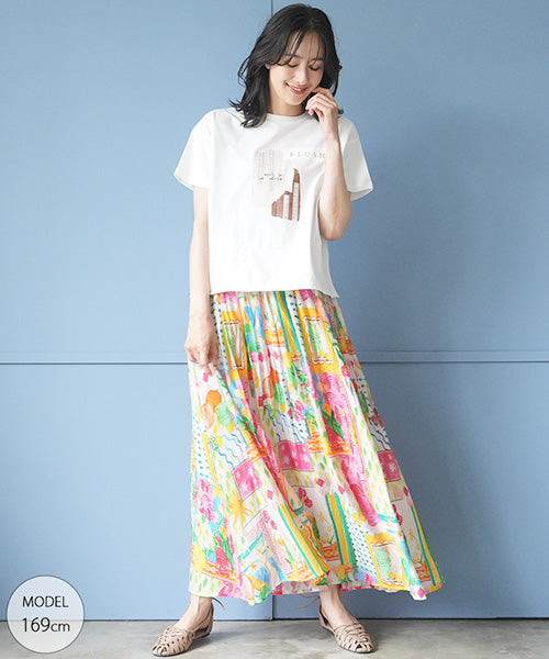 綿100％ロゴプリント裾切替裾スピンドルTシャツカットソー 46-0295