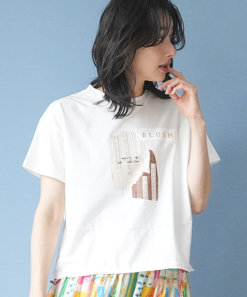 綿100％ロゴプリント裾切替裾スピンドルTシャツカットソー 46-0295