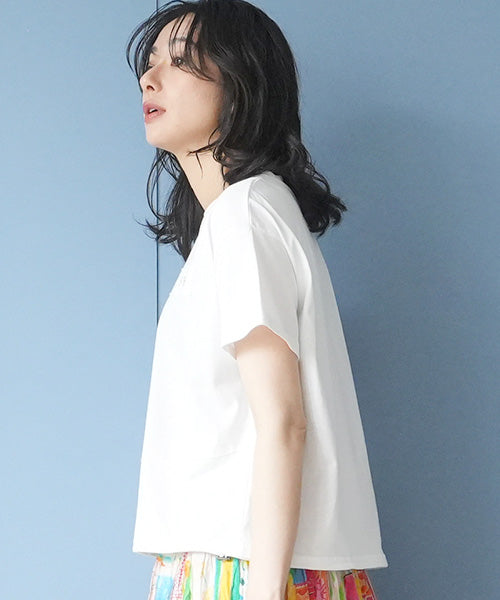 綿100％ロゴプリント裾切替裾スピンドルTシャツカットソー 46-0295