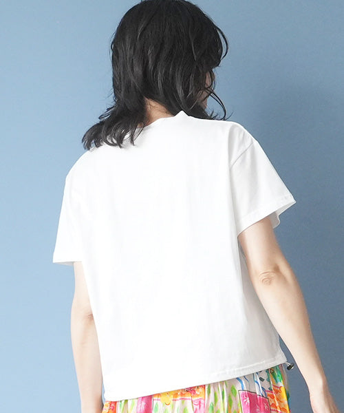 綿100％ロゴプリント裾切替裾スピンドルTシャツカットソー 46-0295