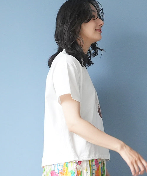 綿100％ロゴプリント裾切替裾スピンドルTシャツカットソー 46-0295