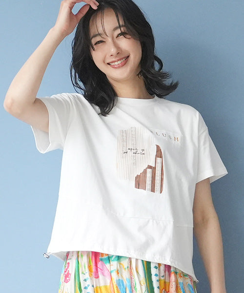 綿100％ロゴプリント裾切替裾スピンドルTシャツカットソー 46-0295