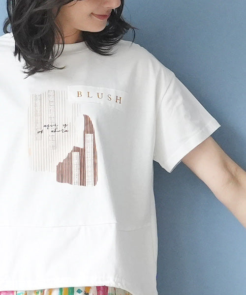 綿100％ロゴプリント裾切替裾スピンドルTシャツカットソー 46-0295