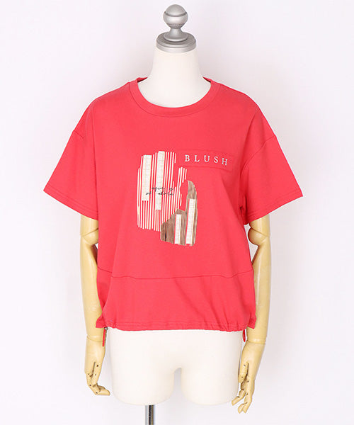 綿100％ロゴプリント裾切替裾スピンドルTシャツカットソー 46-0295