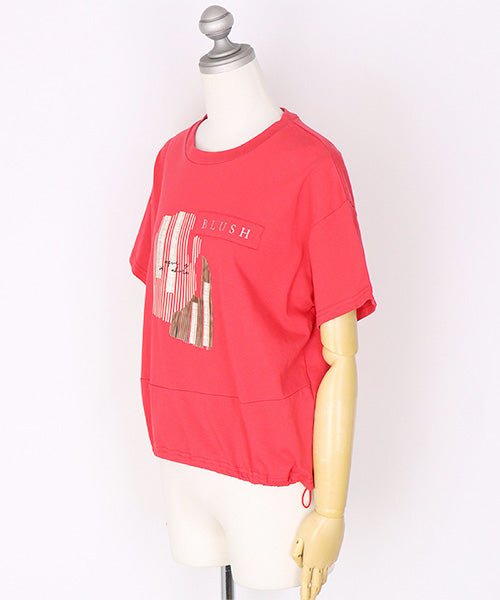 綿100％ロゴプリント裾切替裾スピンドルTシャツカットソー 46-0295