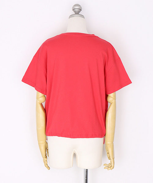 綿100％ロゴプリント裾切替裾スピンドルTシャツカットソー 46-0295