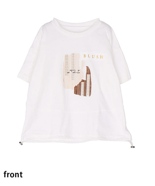 綿100％ロゴプリント裾切替裾スピンドルTシャツカットソー 46-0295