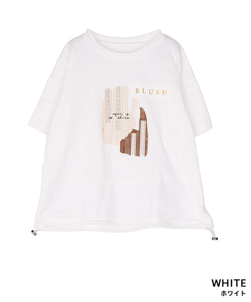綿100％ロゴプリント裾切替裾スピンドルTシャツカットソー 46-0295