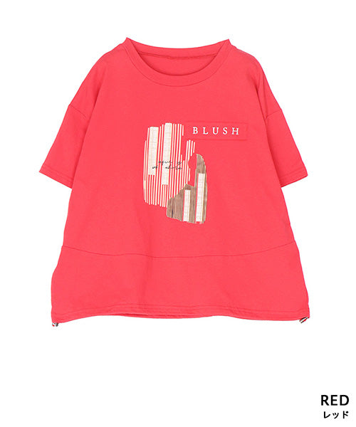 綿100％ロゴプリント裾切替裾スピンドルTシャツカットソー 46-0295