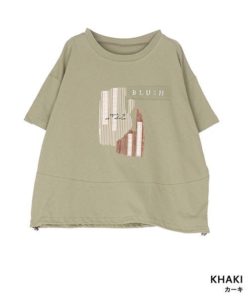 綿100％ロゴプリント裾切替裾スピンドルTシャツカットソー 46-0295