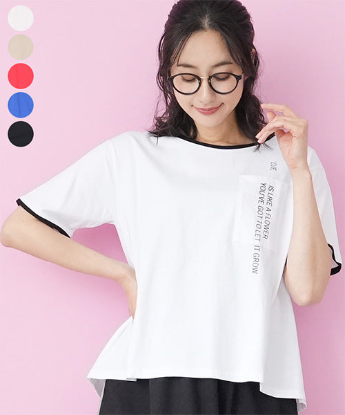 綿100％英字プリント切替デザインTシャツカットソー 46-0298