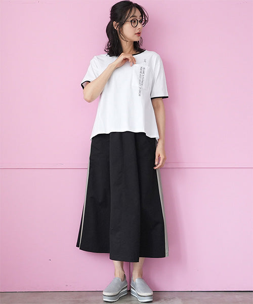 綿100％英字プリント切替デザインTシャツカットソー 46-0298