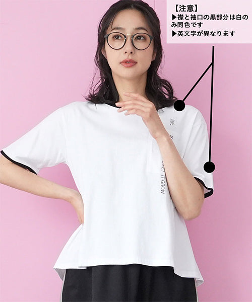 綿100％英字プリント切替デザインTシャツカットソー 46-0298