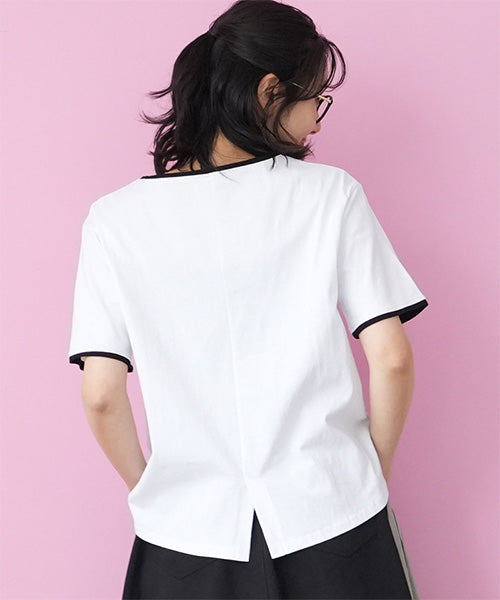 綿100％英字プリント切替デザインTシャツカットソー 46-0298