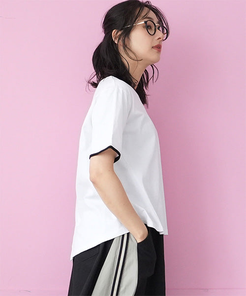 綿100％英字プリント切替デザインTシャツカットソー 46-0298