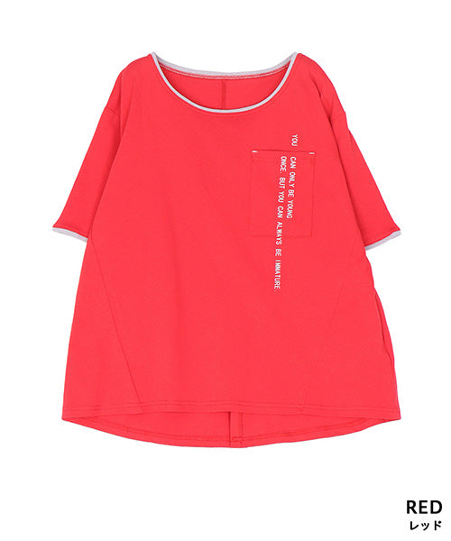 綿100％英字プリント切替デザインTシャツカットソー 46-0298