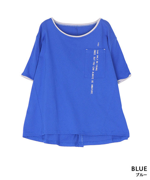 綿100％英字プリント切替デザインTシャツカットソー 46-0298