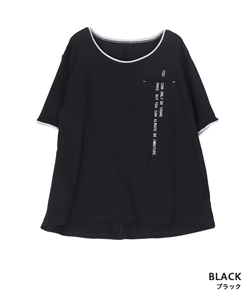 綿100％英字プリント切替デザインTシャツカットソー 46-0298