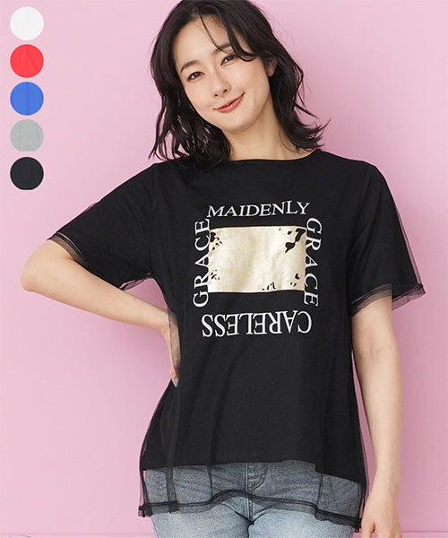 シアーチュールレイヤードロゴプリントTシャツカットソー 46-0300