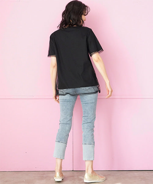 シアーチュールレイヤードロゴプリントTシャツカットソー 46-0300