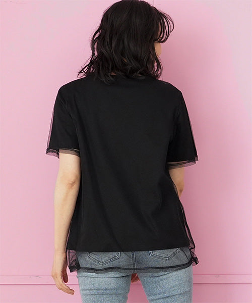 シアーチュールレイヤードロゴプリントTシャツカットソー 46-0300