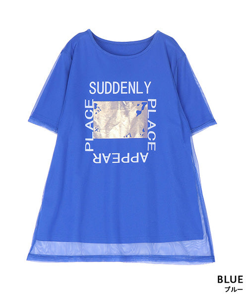 シアーチュールレイヤードロゴプリントTシャツカットソー 46-0300