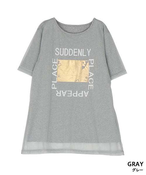 シアーチュールレイヤードロゴプリントTシャツカットソー 46-0300