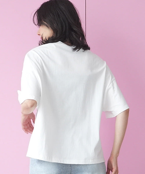 綿100％スパンコールデザインガールプリント切替Tシャツカットソー 46-0301