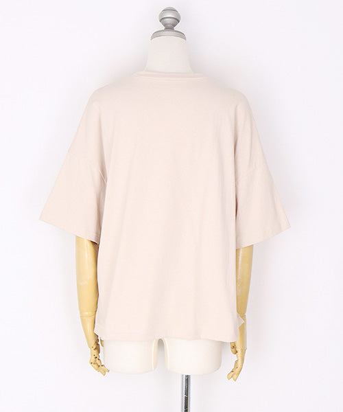 綿100％スパンコールデザインガールプリント切替Tシャツカットソー 46-0301