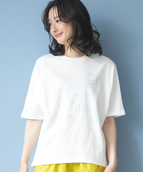 綿100％ラインストーン英字デザインドルマンスリーブTシャツカットソー 46-0302