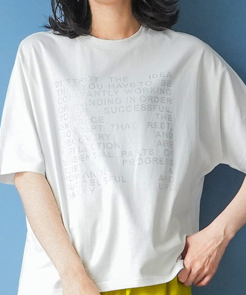 綿100％ラインストーン英字デザインドルマンスリーブTシャツカットソー 46-0302